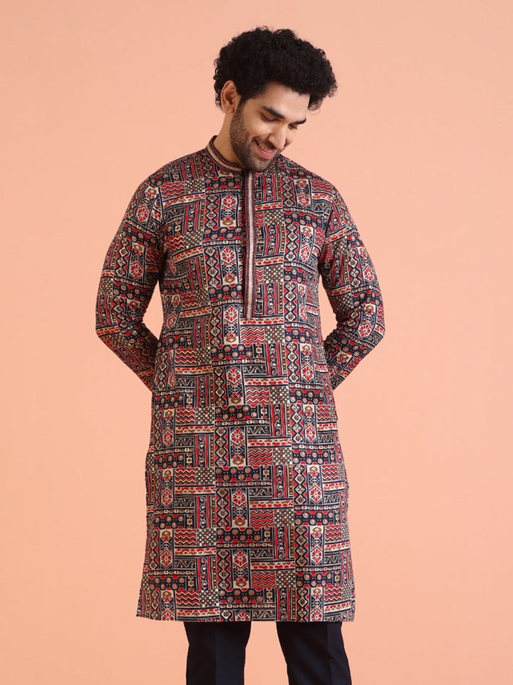 Multicolour Printed Silk Blend Kurta | SHOBITAM