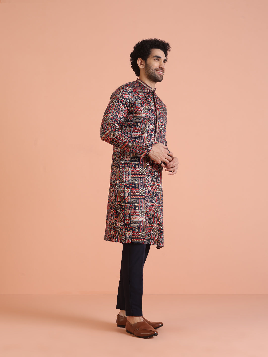 Multicolour Printed Silk Blend Kurta | SHOBITAM