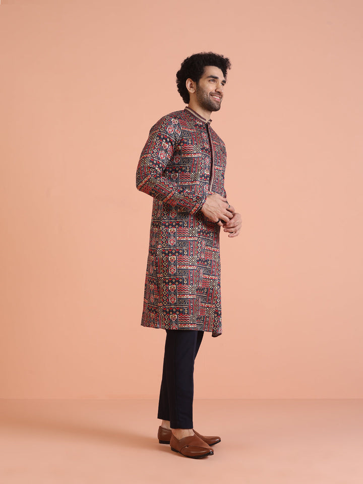 Multicolour Printed Silk Blend Kurta | SHOBITAM