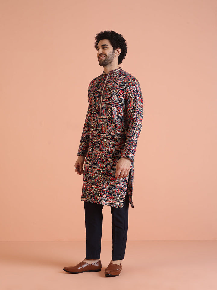 Multicolour Printed Silk Blend Kurta | SHOBITAM
