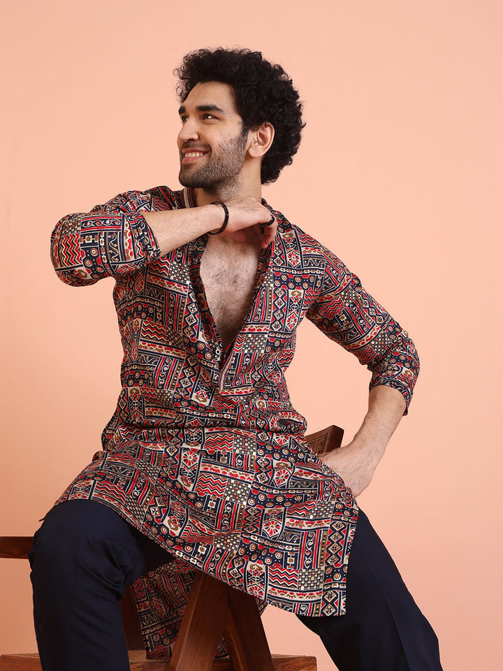 Multicolour Printed Silk Blend Kurta | SHOBITAM