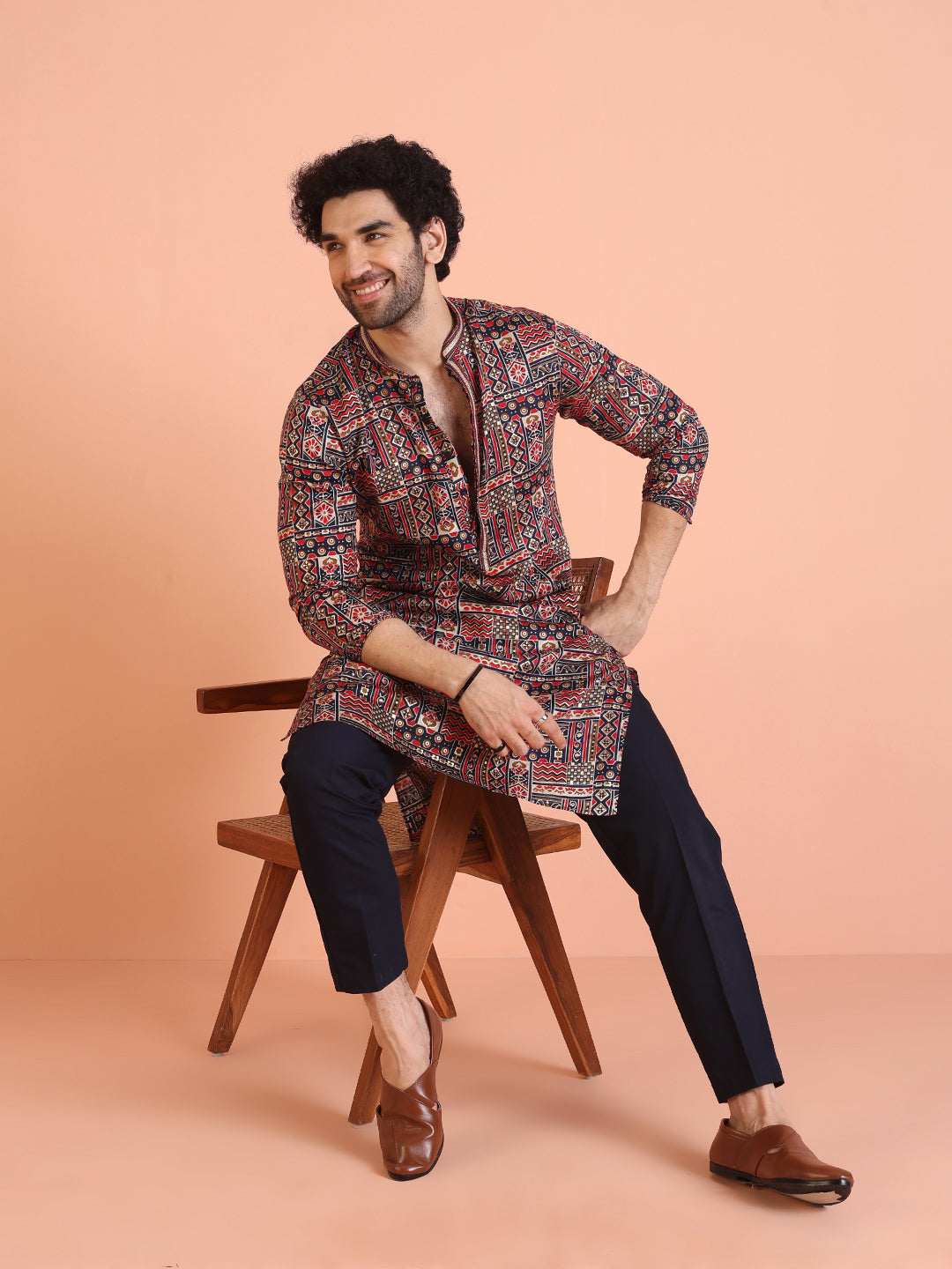 Multicolour Printed Silk Blend Kurta | SHOBITAM