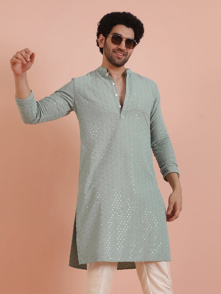 Mint Green Printed Sequinned Kurta | SHOBITAM