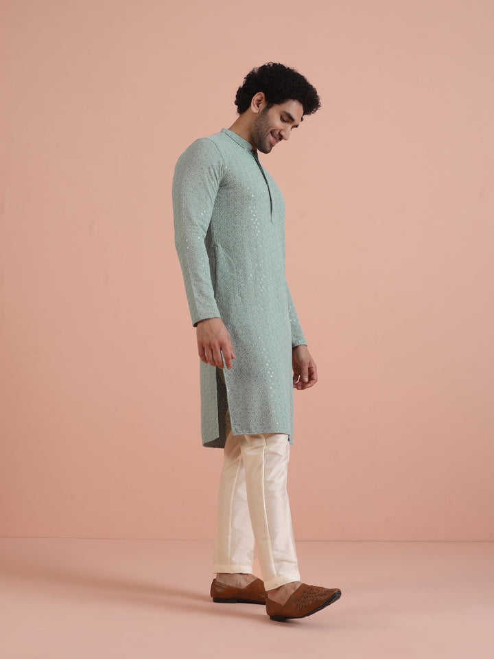 Mint Green Printed Sequinned Kurta | SHOBITAM