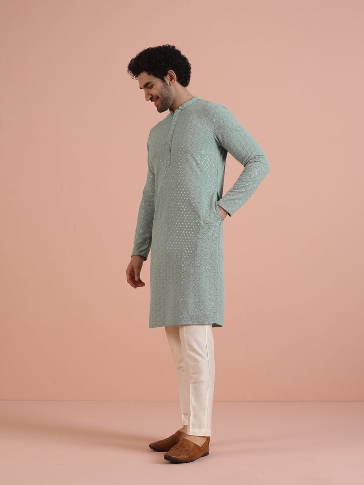 Mint Green Printed Sequinned Kurta | SHOBITAM