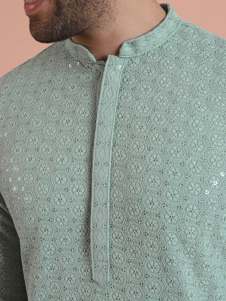 Mint Green Printed Sequinned Kurta | SHOBITAM
