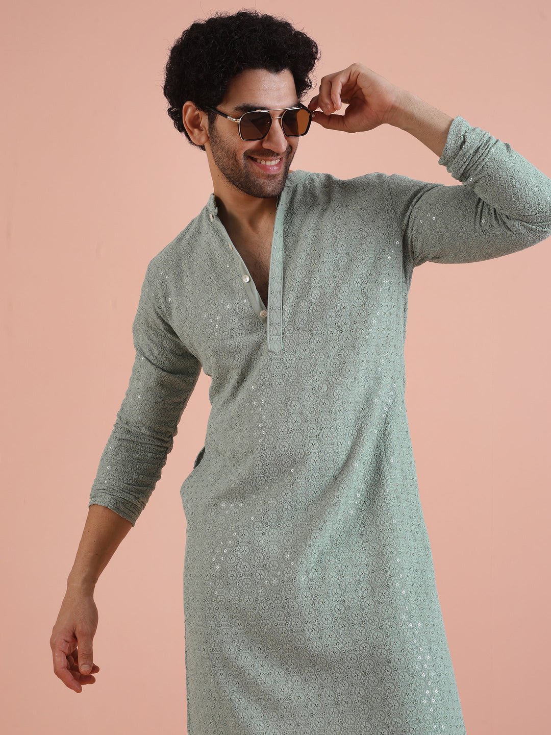 Mint Green Printed Sequinned Kurta | SHOBITAM