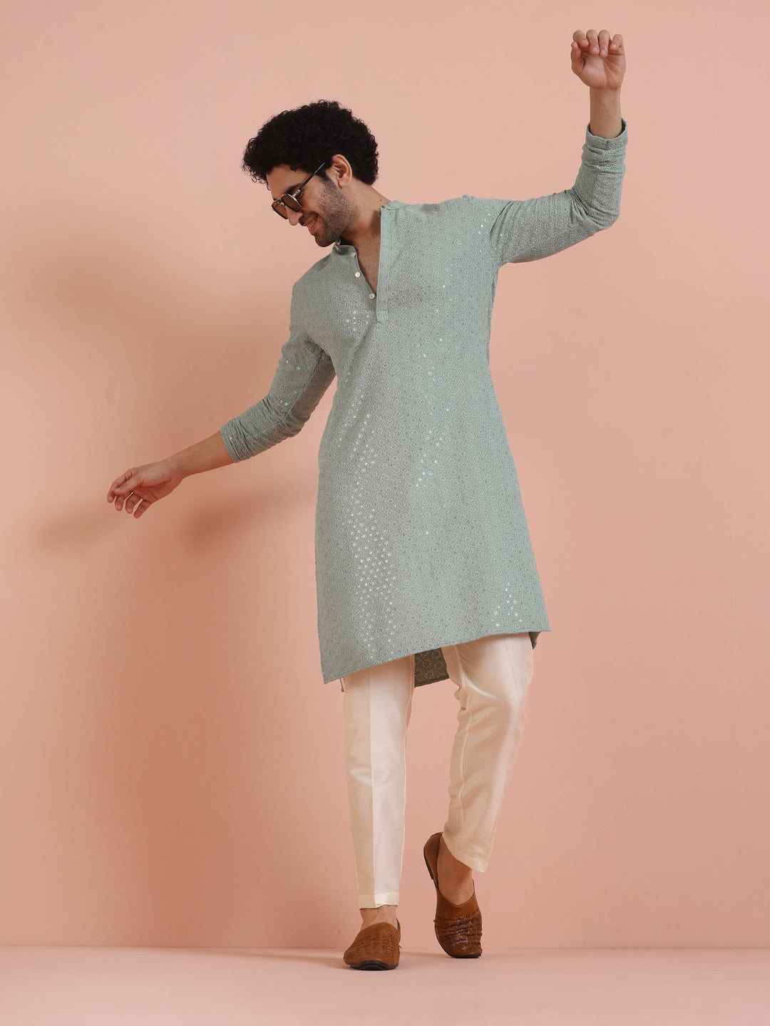 Mint Green Printed Sequinned Kurta | SHOBITAM