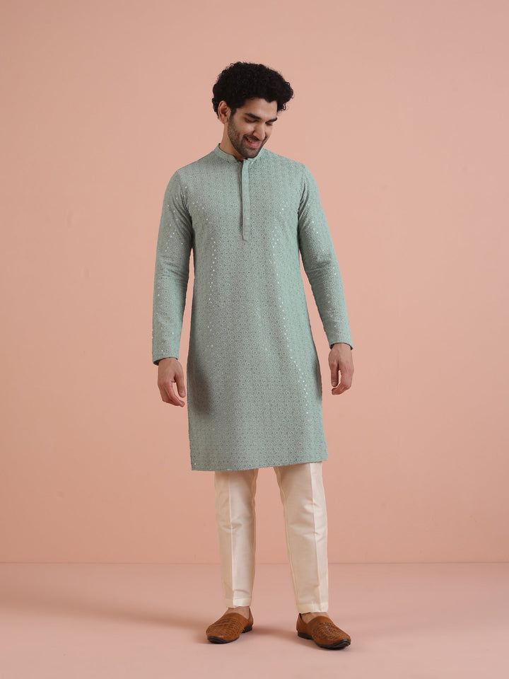 Mint Green Printed Sequinned Kurta | SHOBITAM