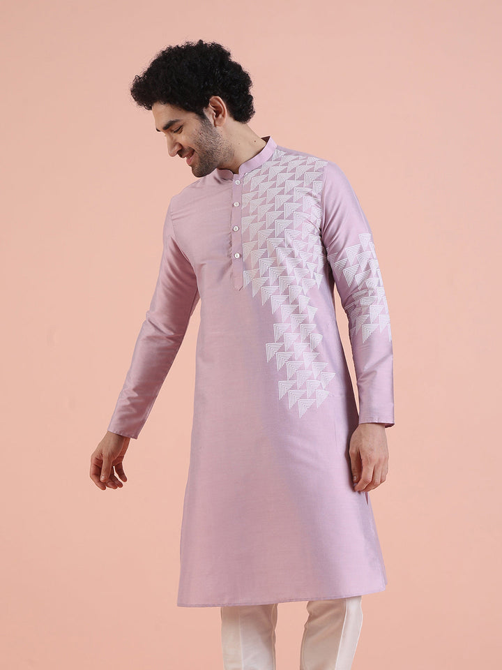 Men Onion pink Printed Kurta with Geometric  | SHOBITAM
