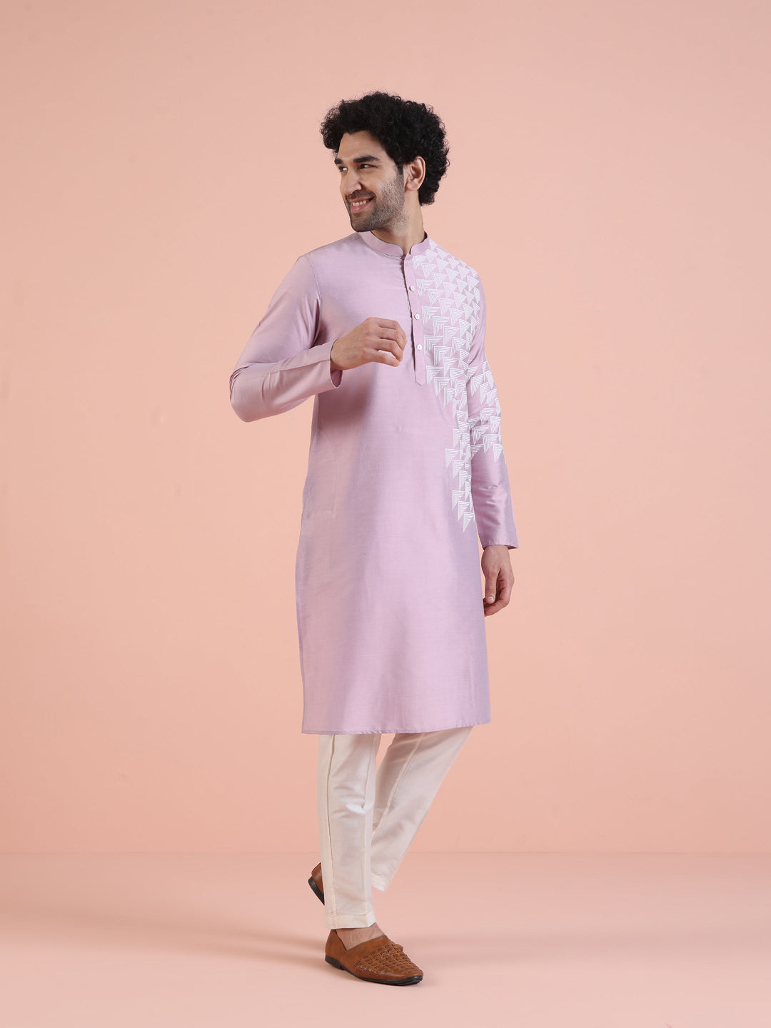 Men Onion pink Printed Kurta with Geometric  | SHOBITAM