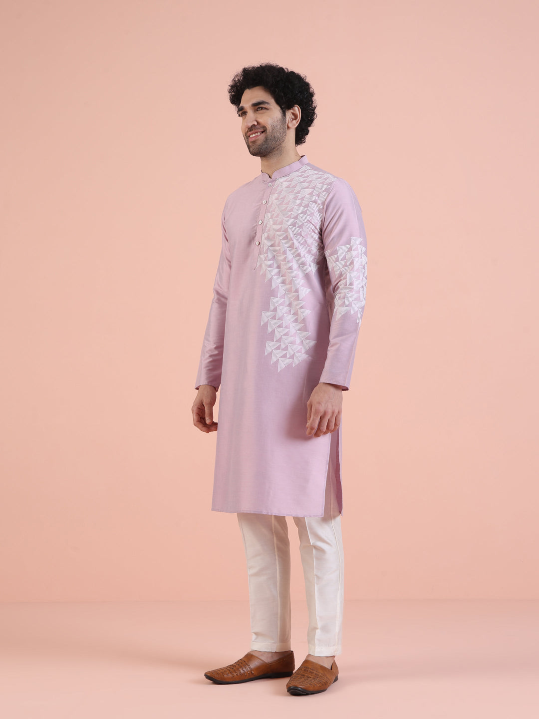 Men Onion pink Printed Kurta with Geometric  | SHOBITAM