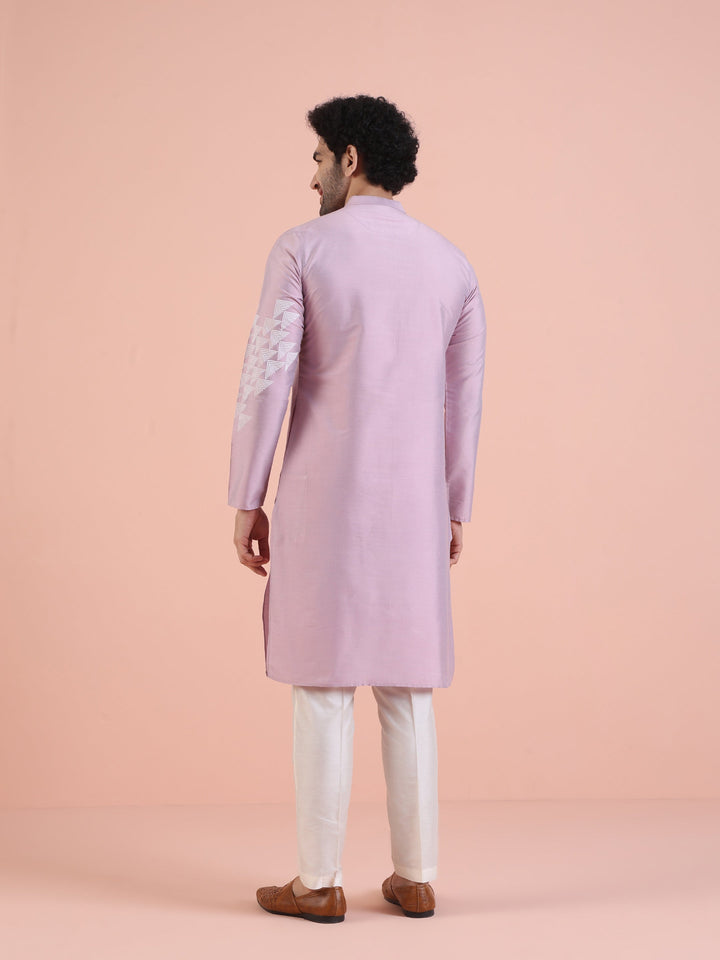 Men Onion pink Printed Kurta with Geometric  | SHOBITAM