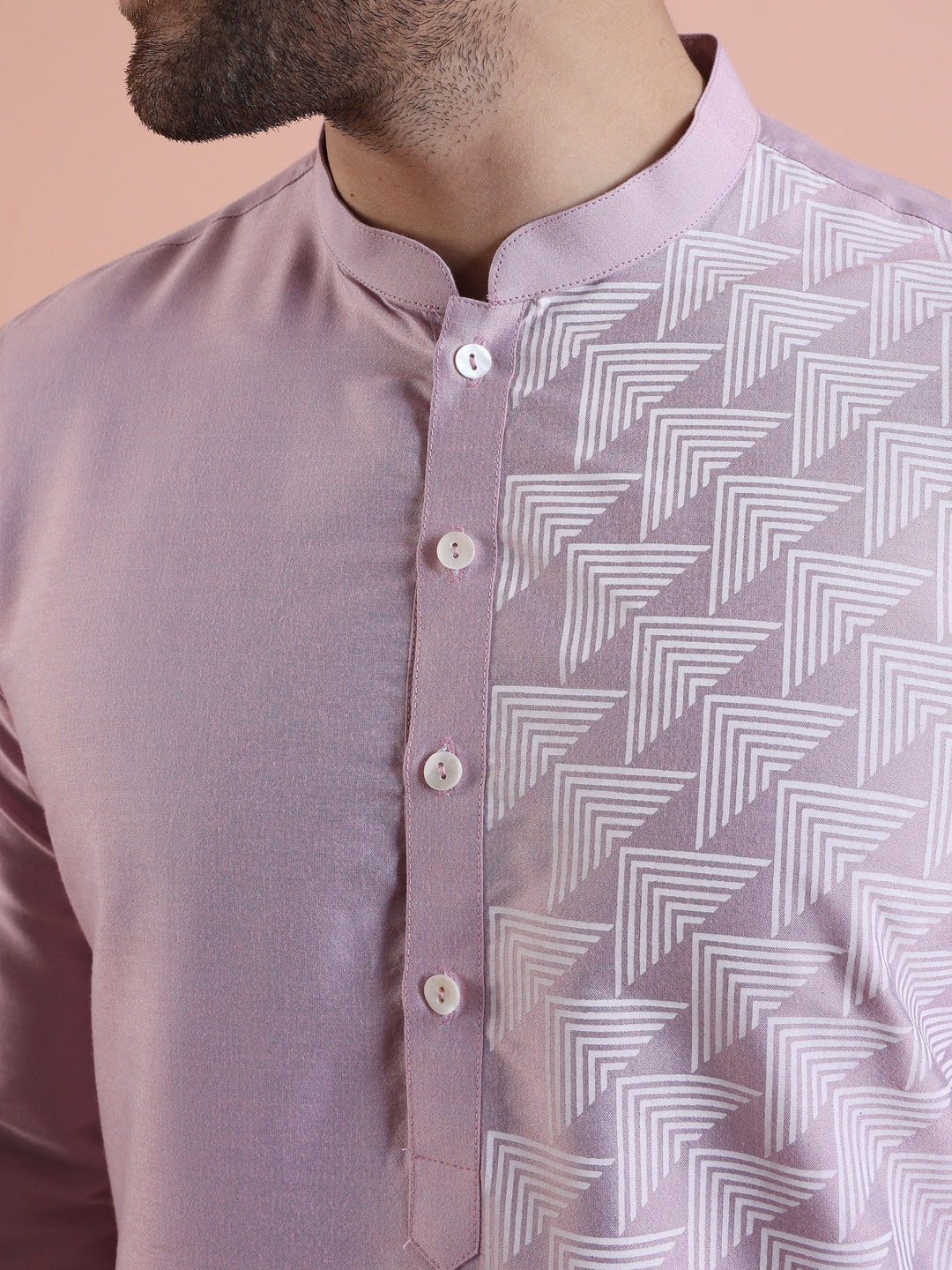 Men Onion pink Printed Kurta with Geometric  | SHOBITAM