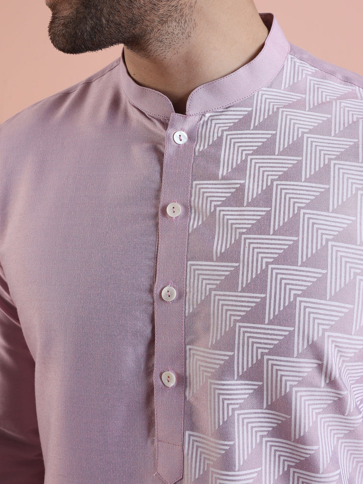 Men Onion pink Printed Kurta with Geometric  | SHOBITAM