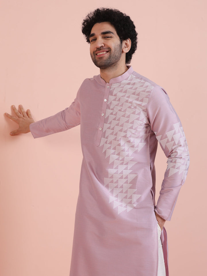 Men Onion pink Printed Kurta with Geometric  | SHOBITAM