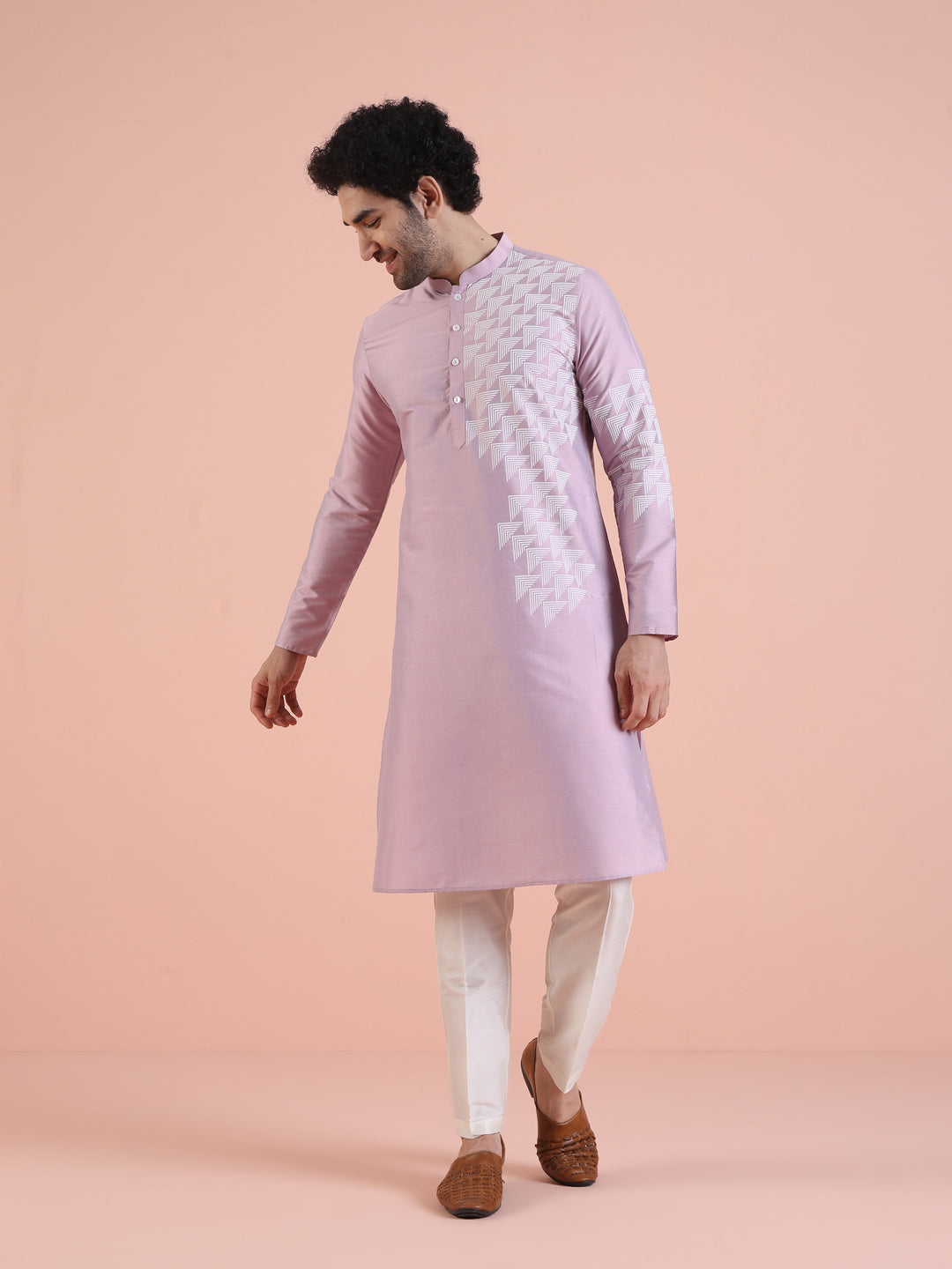 Men Onion pink Printed Kurta with Geometric  | SHOBITAM