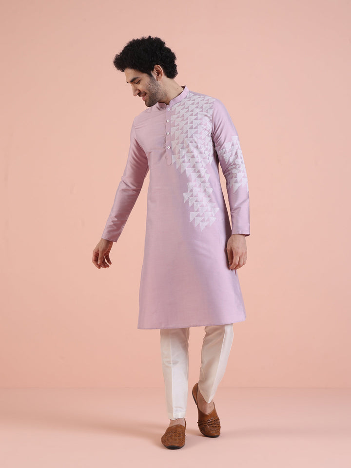 Men Onion pink Printed Kurta with Geometric  | SHOBITAM