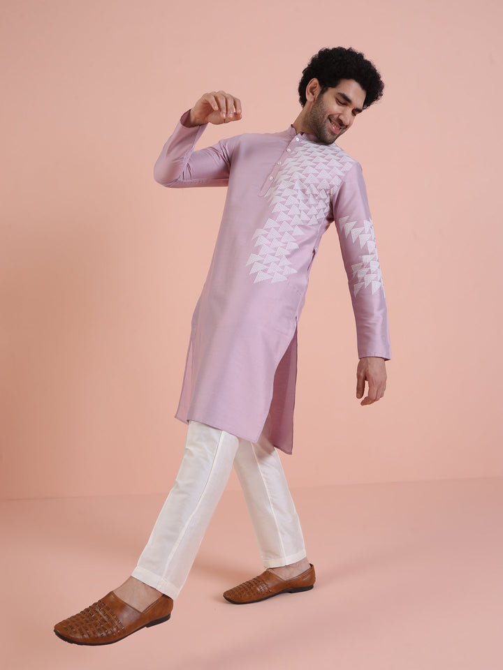 Men Onion pink Printed Kurta with Geometric  | SHOBITAM