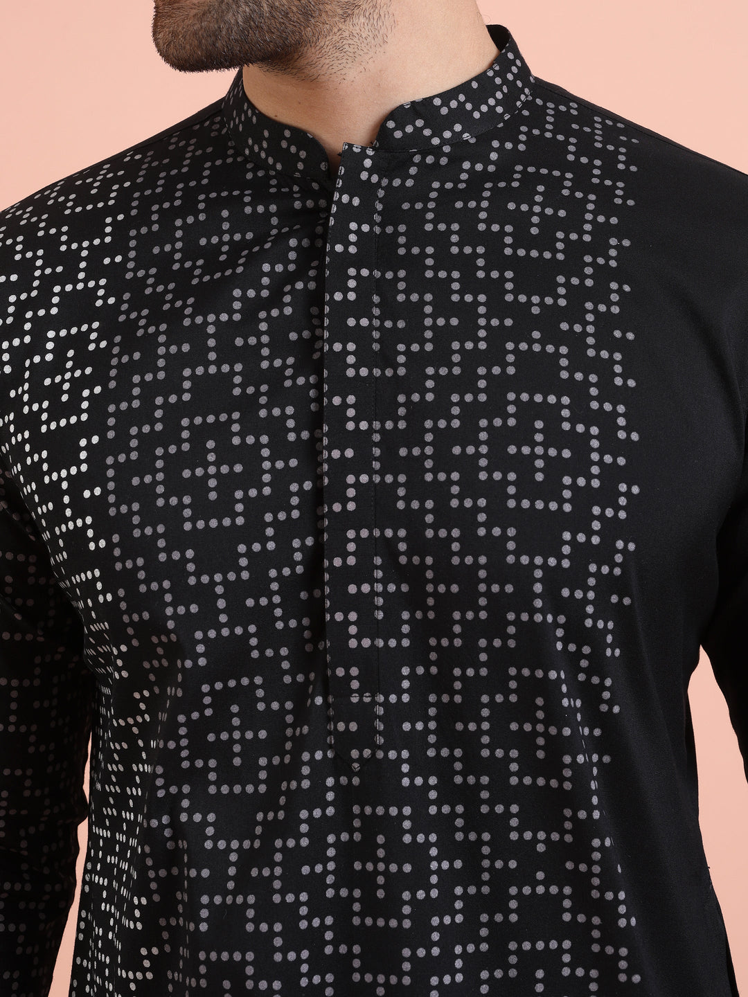 Men Black Printed Geometric Kurta  | SHOBITAM