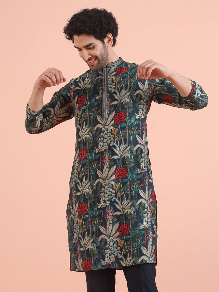 Multicolor Botanical Printed Silk Blend Kurta  | SHOBITAM