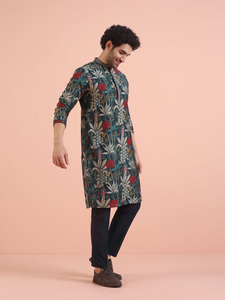 Multicolor Botanical Printed Silk Blend Kurta  | SHOBITAM