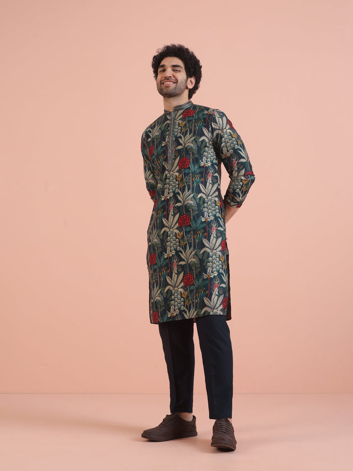 Multicolor Botanical Printed Silk Blend Kurta  | SHOBITAM