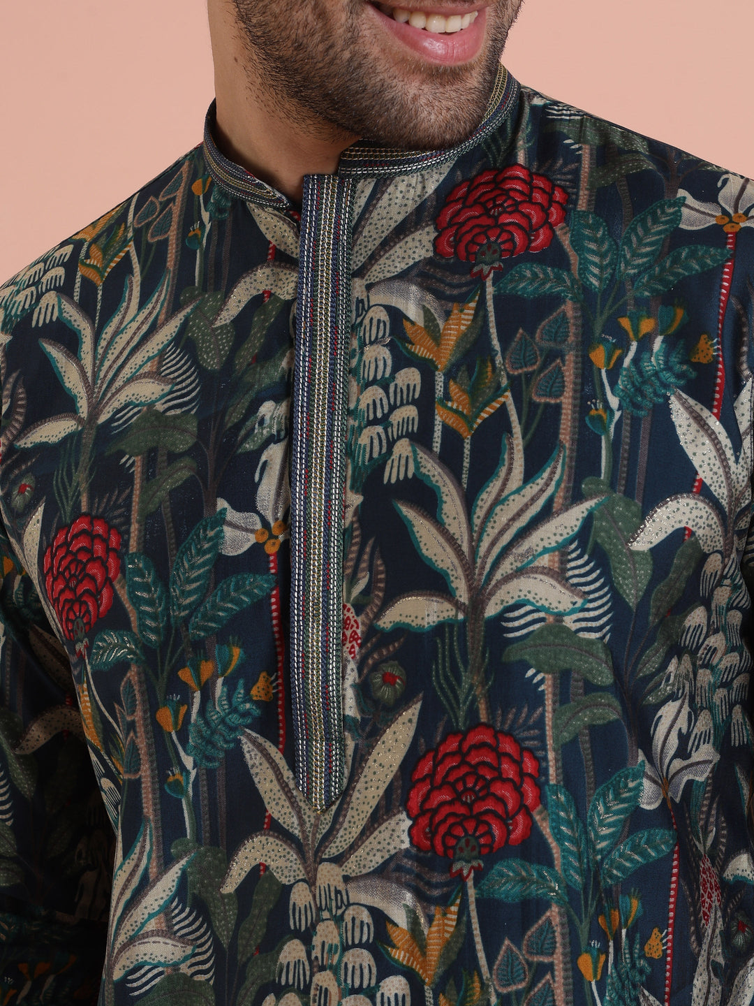 Multicolor Botanical Printed Silk Blend Kurta  | SHOBITAM