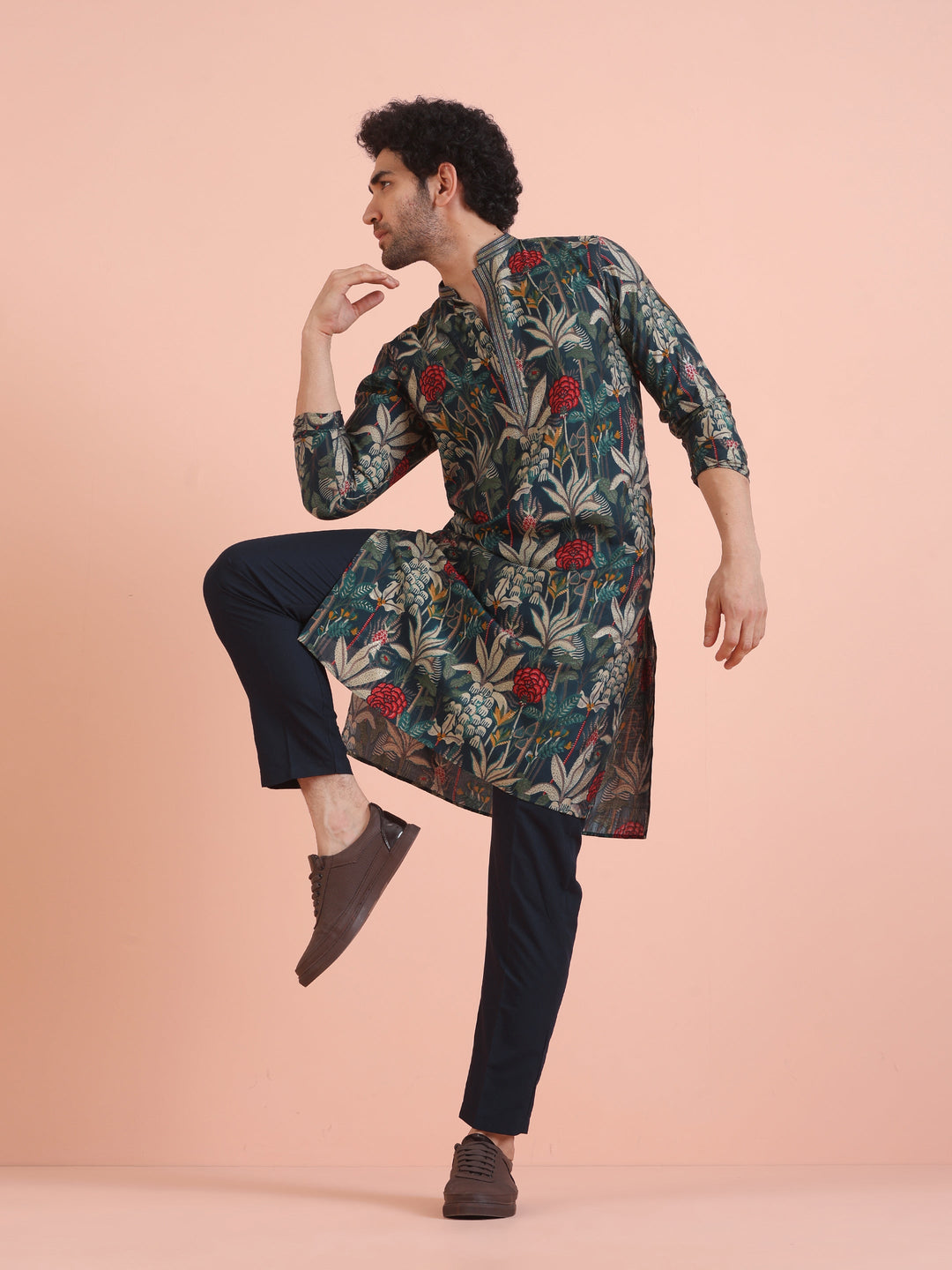 Multicolor Botanical Printed Silk Blend Kurta  | SHOBITAM