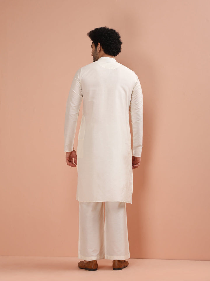 Cream Silk Blend Pintuck Solid Kurta  | SHOBITAM
