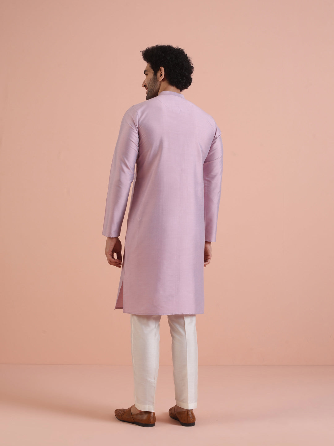 Men Onion pink Pleated Ethnic Motifs Kurta  | SHOBITAM