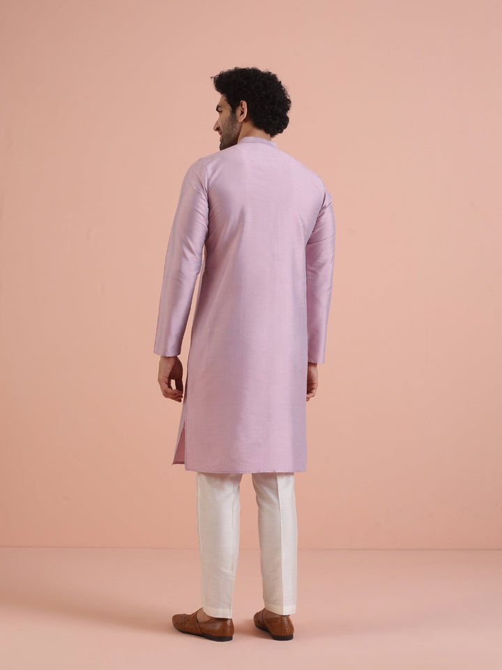 Men Onion pink Pleated Ethnic Motifs Kurta  | SHOBITAM