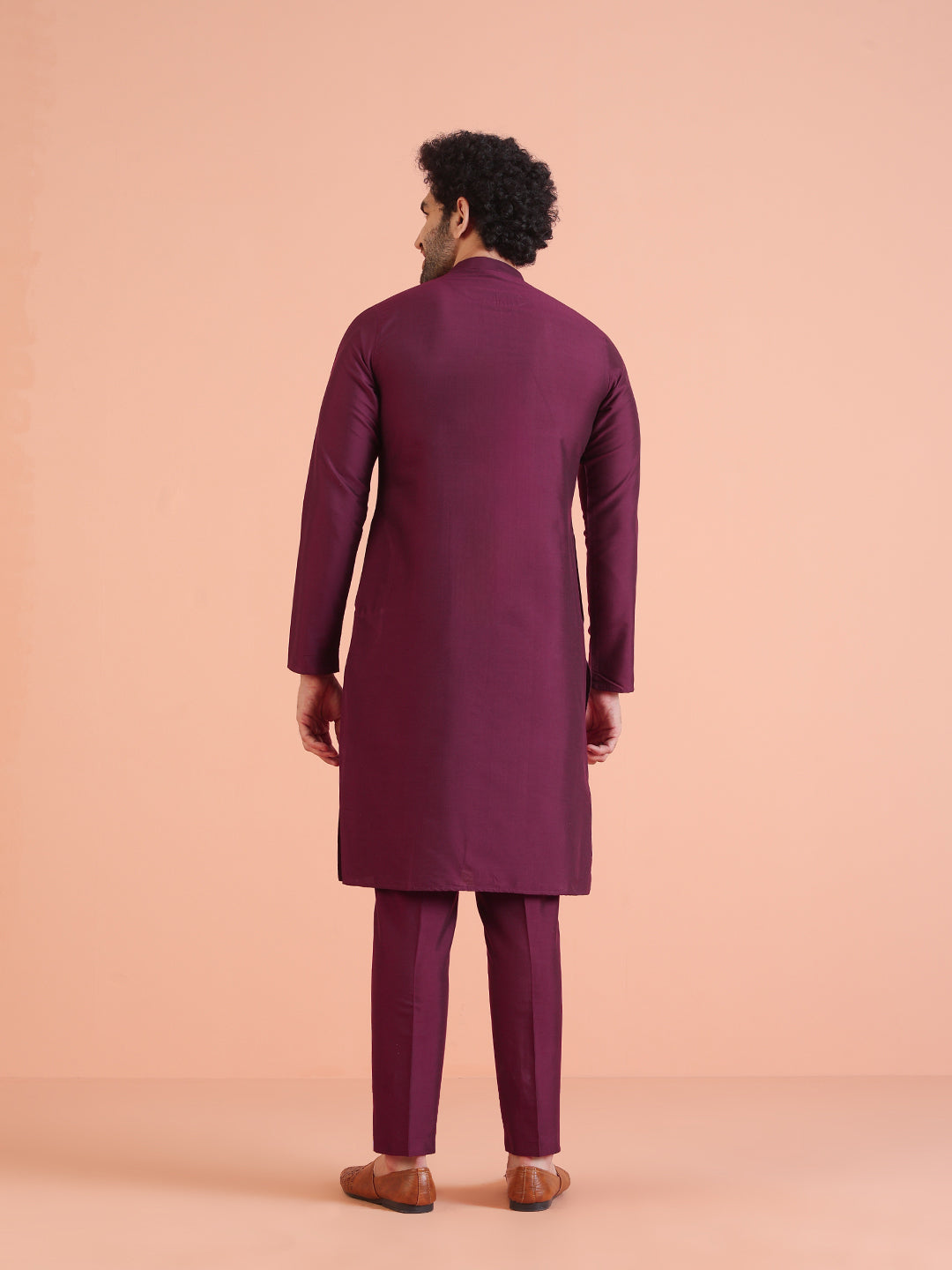 Wine Cotton Blend Pleated Kurta | SHOBITAM