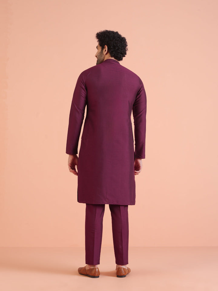 Wine Cotton Blend Pleated Kurta | SHOBITAM