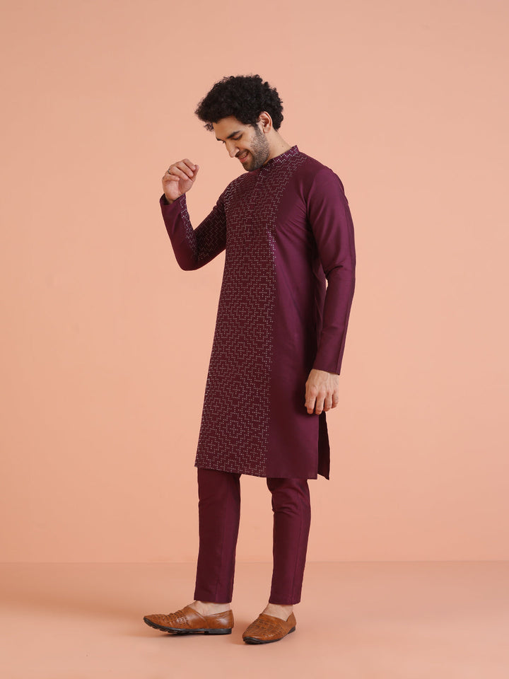 Wine Geometric Foil Printed Kurta  | SHOBITAM