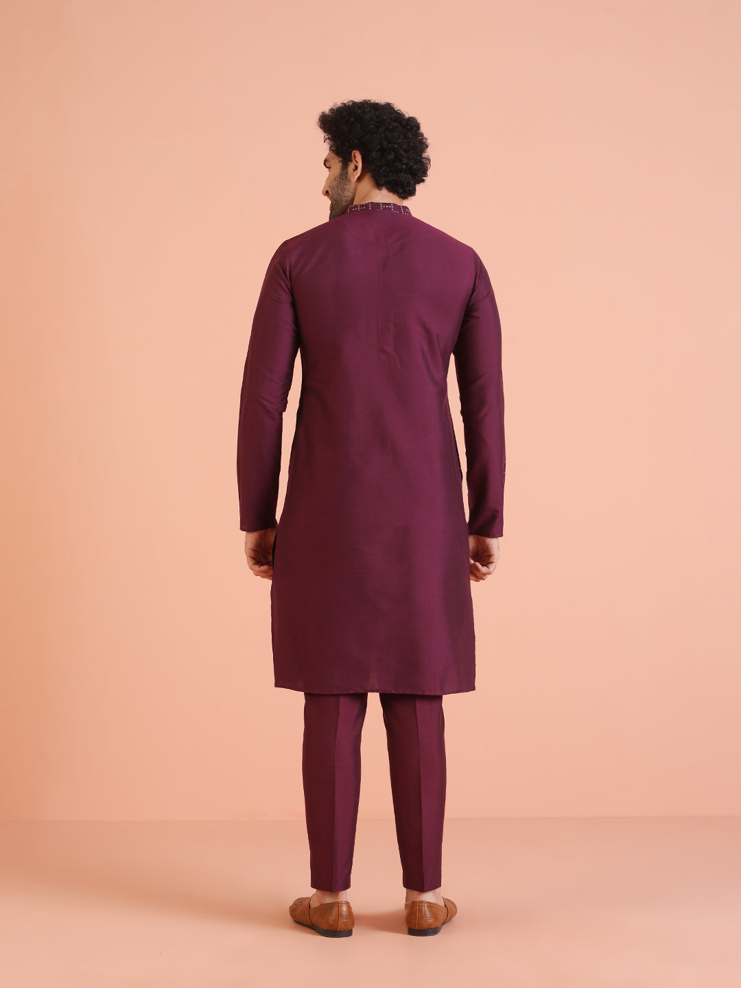 Wine Geometric Foil Printed Kurta  | SHOBITAM