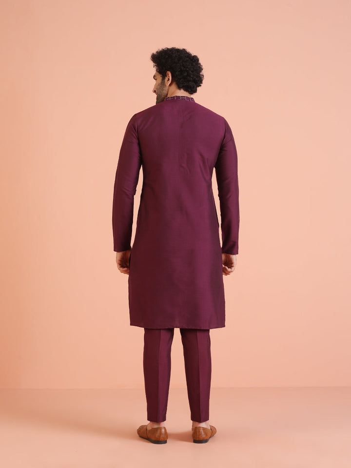 Wine Geometric Foil Printed Kurta  | SHOBITAM