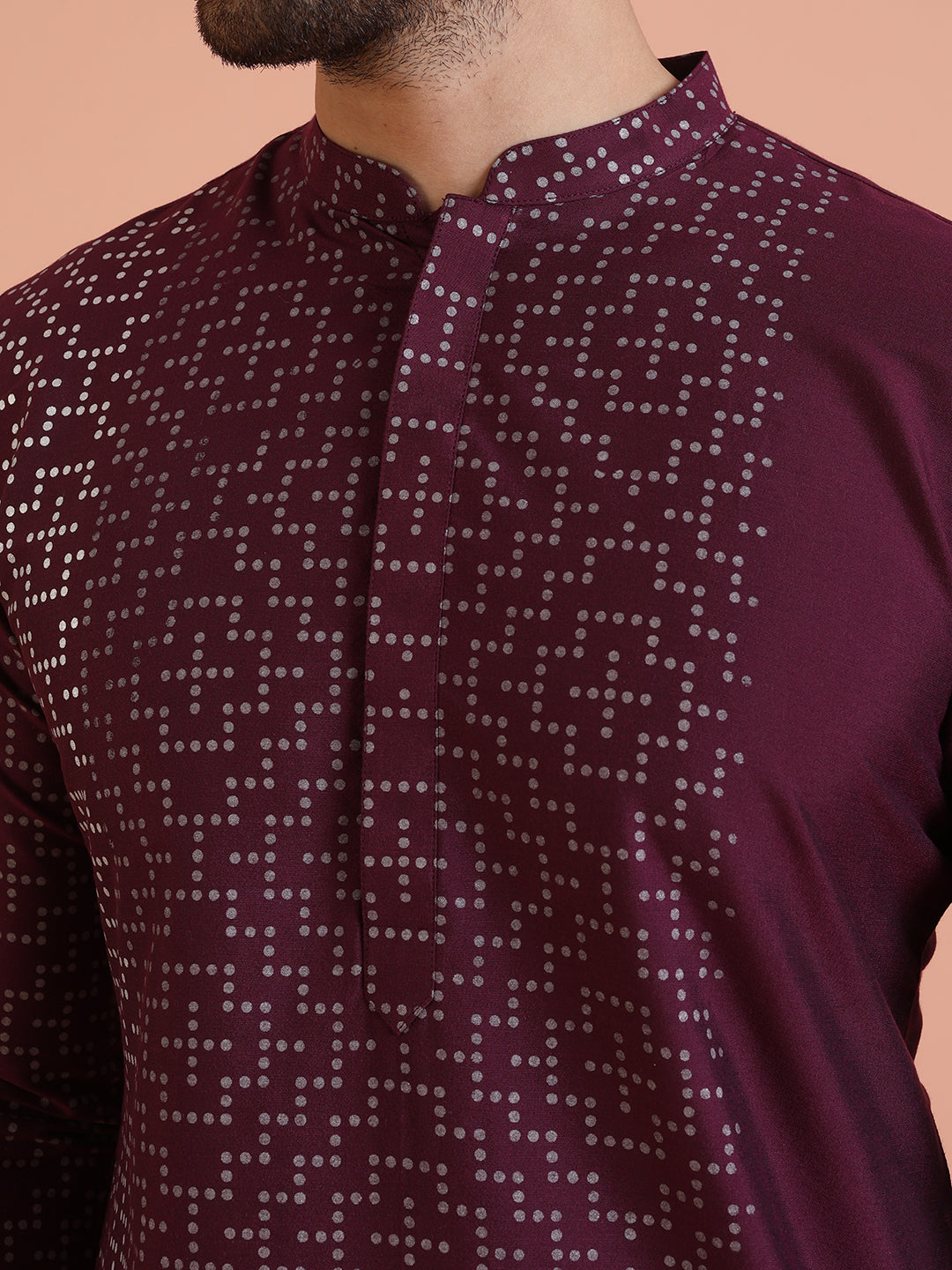 Wine Geometric Foil Printed Kurta  | SHOBITAM