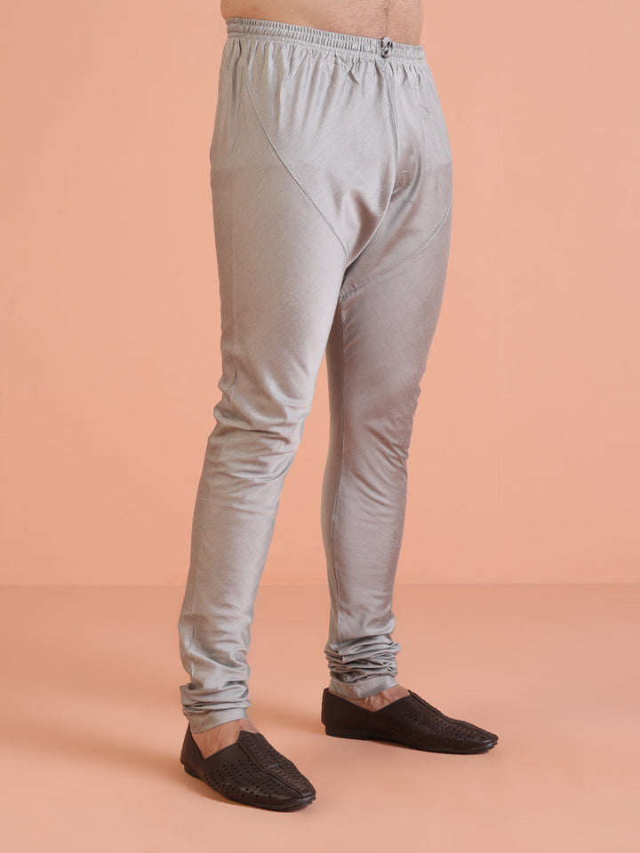 Men Grey Jacquard Ethnic Motifs Kurta Churidar Set | SHOBITAM