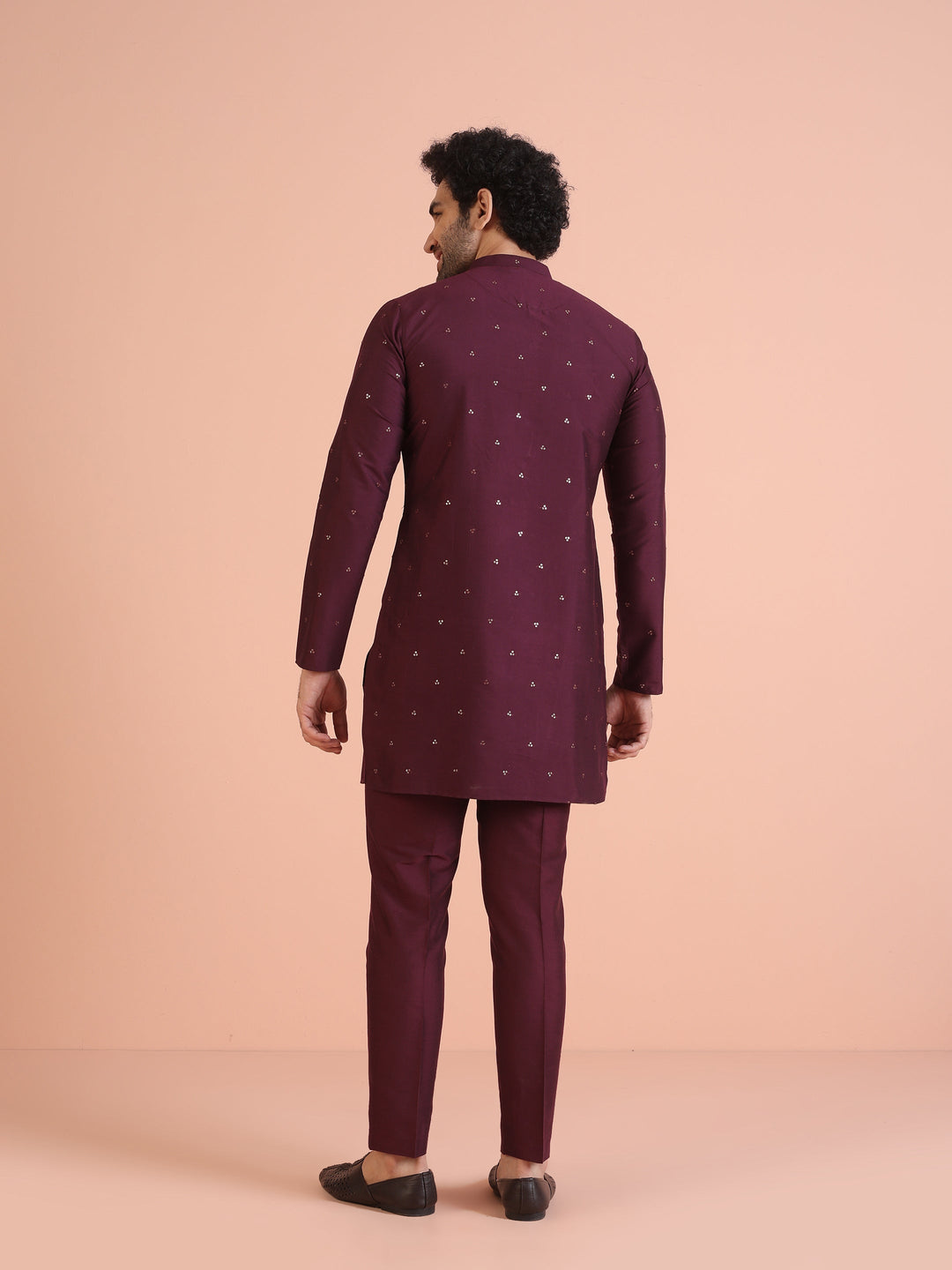 Men Wine Embellished Kurta with Sequined  | SHOBITAM