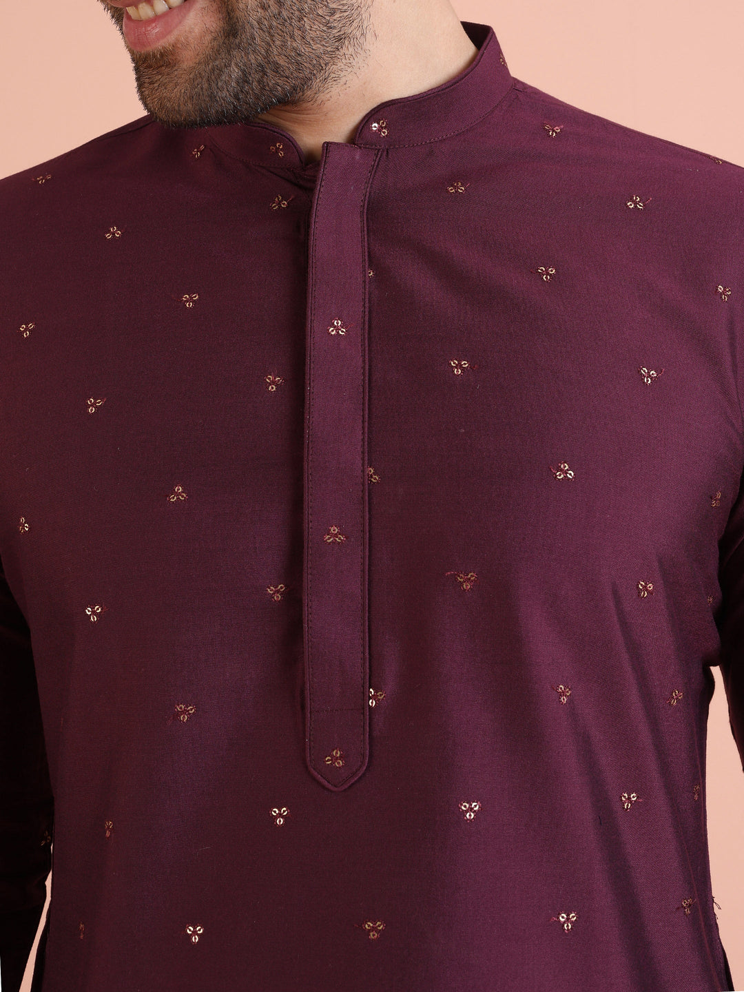 Men Wine Embellished Kurta with Sequined  | SHOBITAM