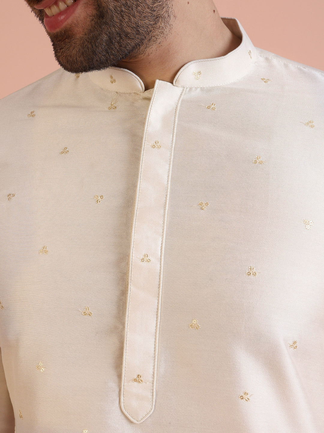 Men Off White Embroidered Kurta with Sequinned  | SHOBITAM
