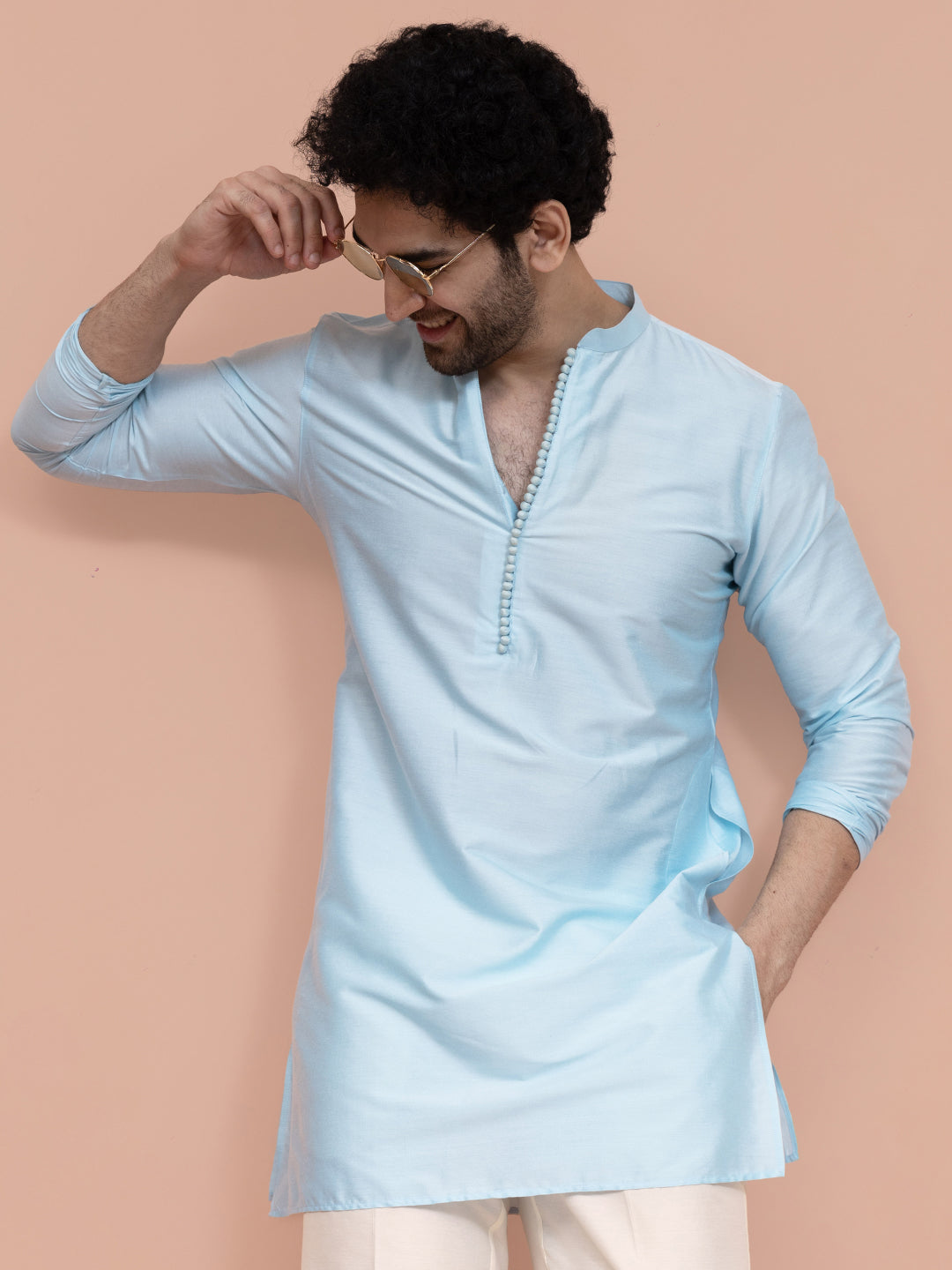 Men Blue Solid Kurta  | SHOBITAM