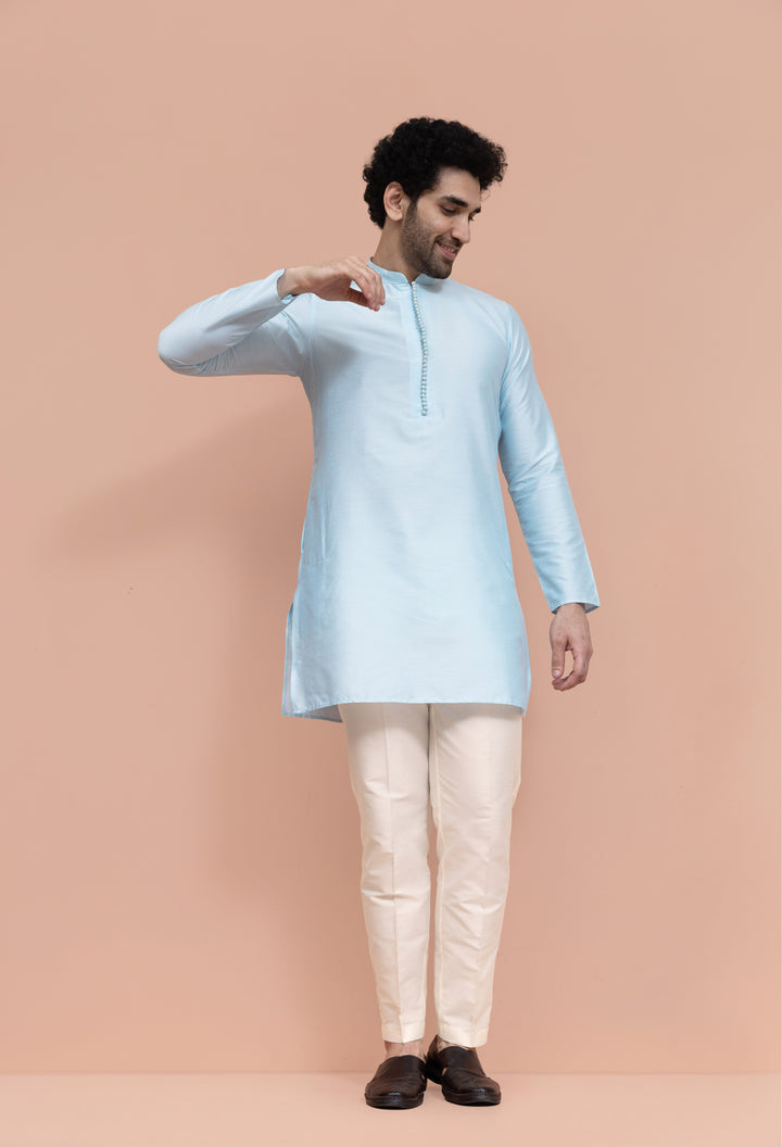 Men Blue Solid Kurta  | SHOBITAM