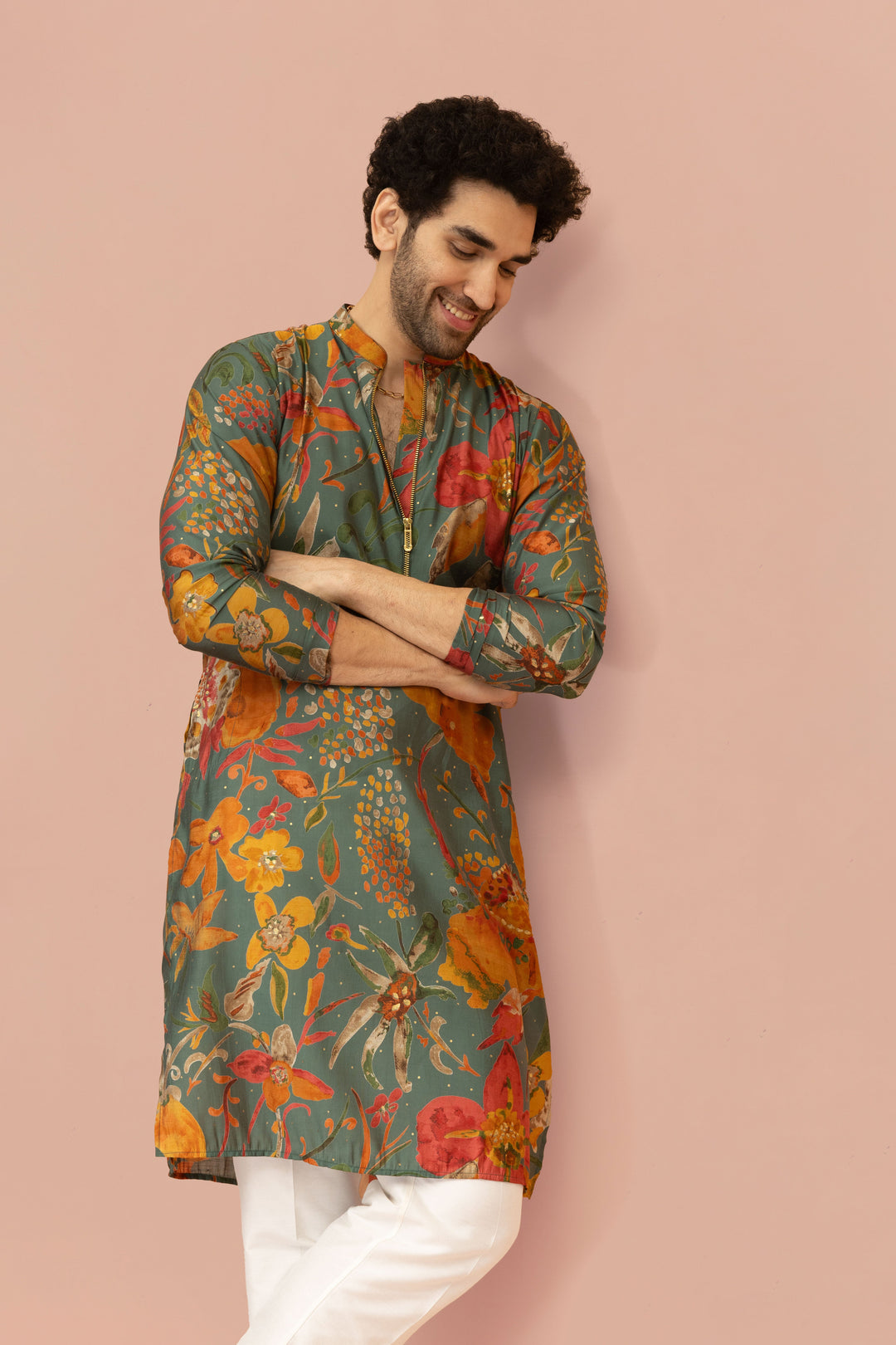 Men Multi Abstract Fluid Print Kurta | SHOBITAM