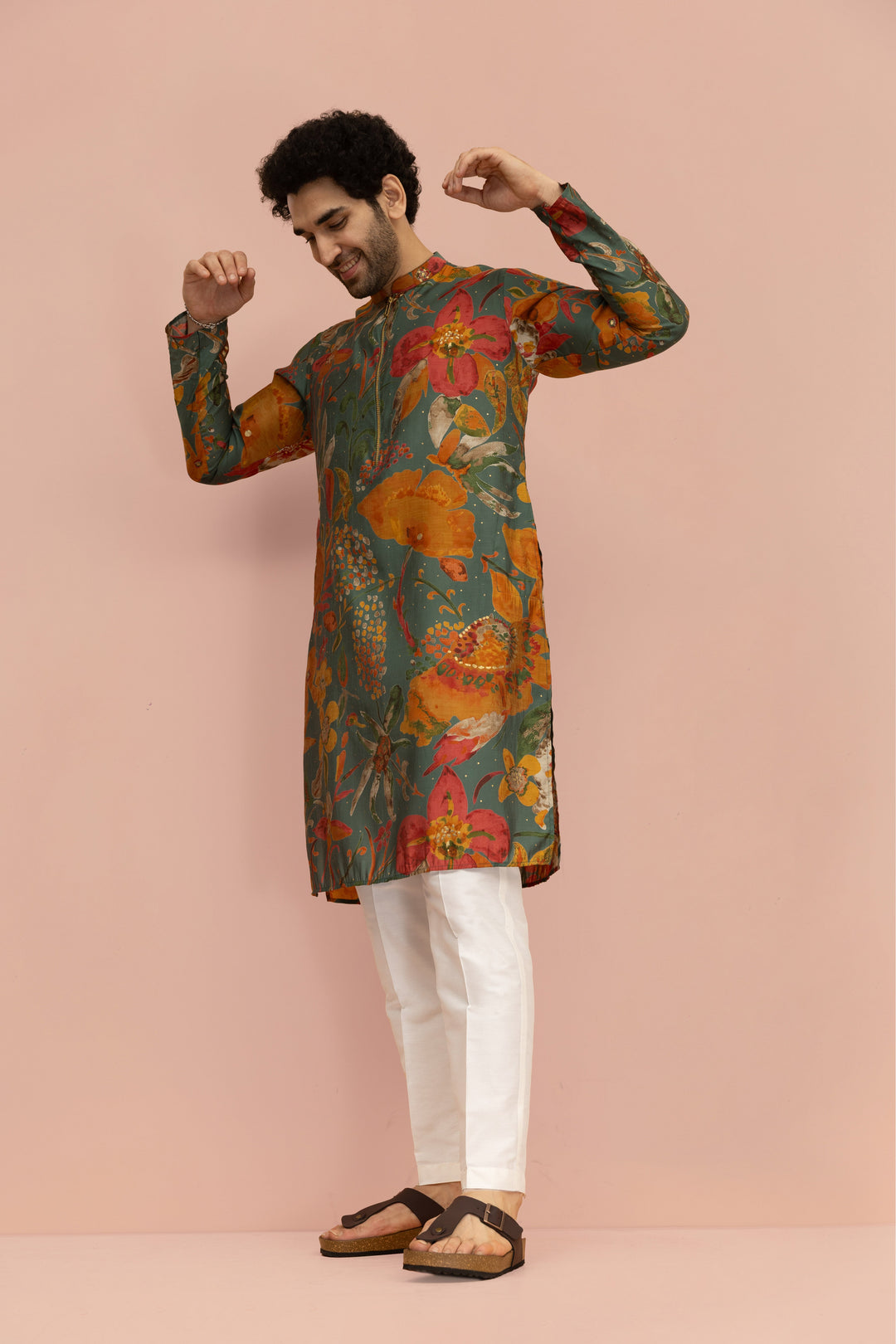Men Multi Abstract Fluid Print Kurta | SHOBITAM
