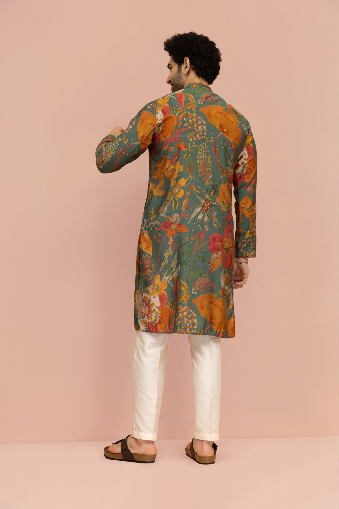 Men Multi Abstract Fluid Print Kurta | SHOBITAM