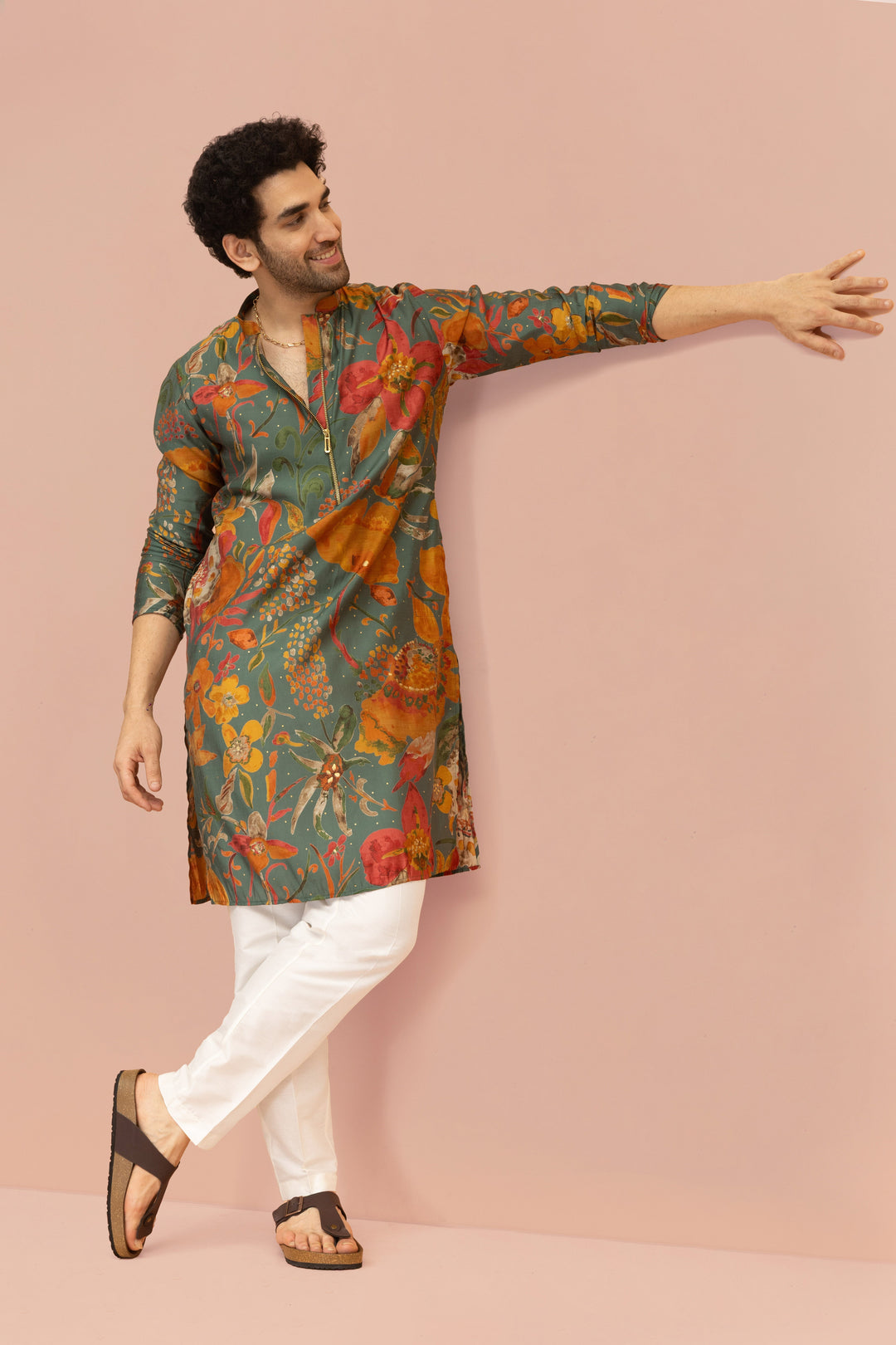 Men Multi Abstract Fluid Print Kurta | SHOBITAM