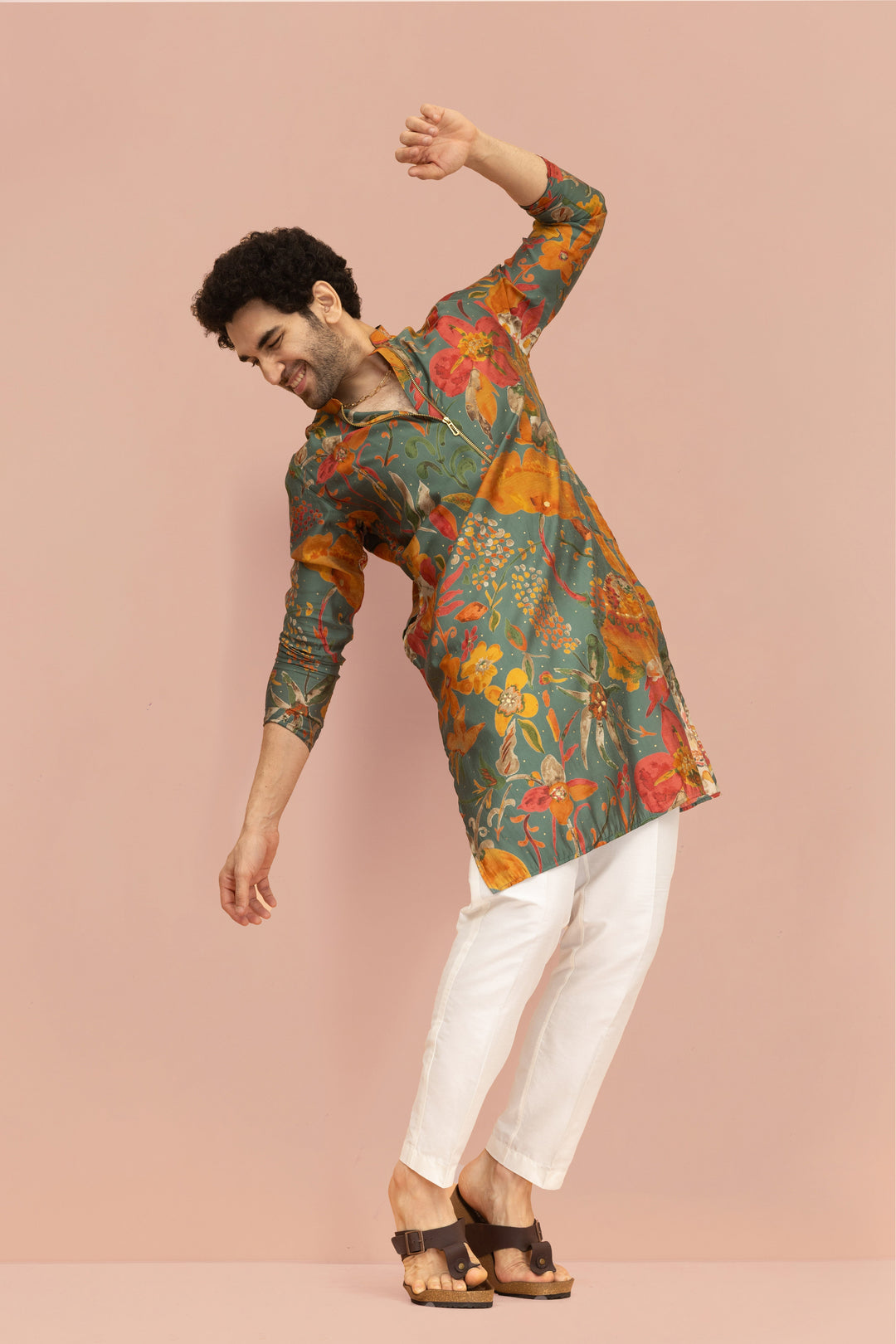 Men Multi Abstract Fluid Print Kurta | SHOBITAM