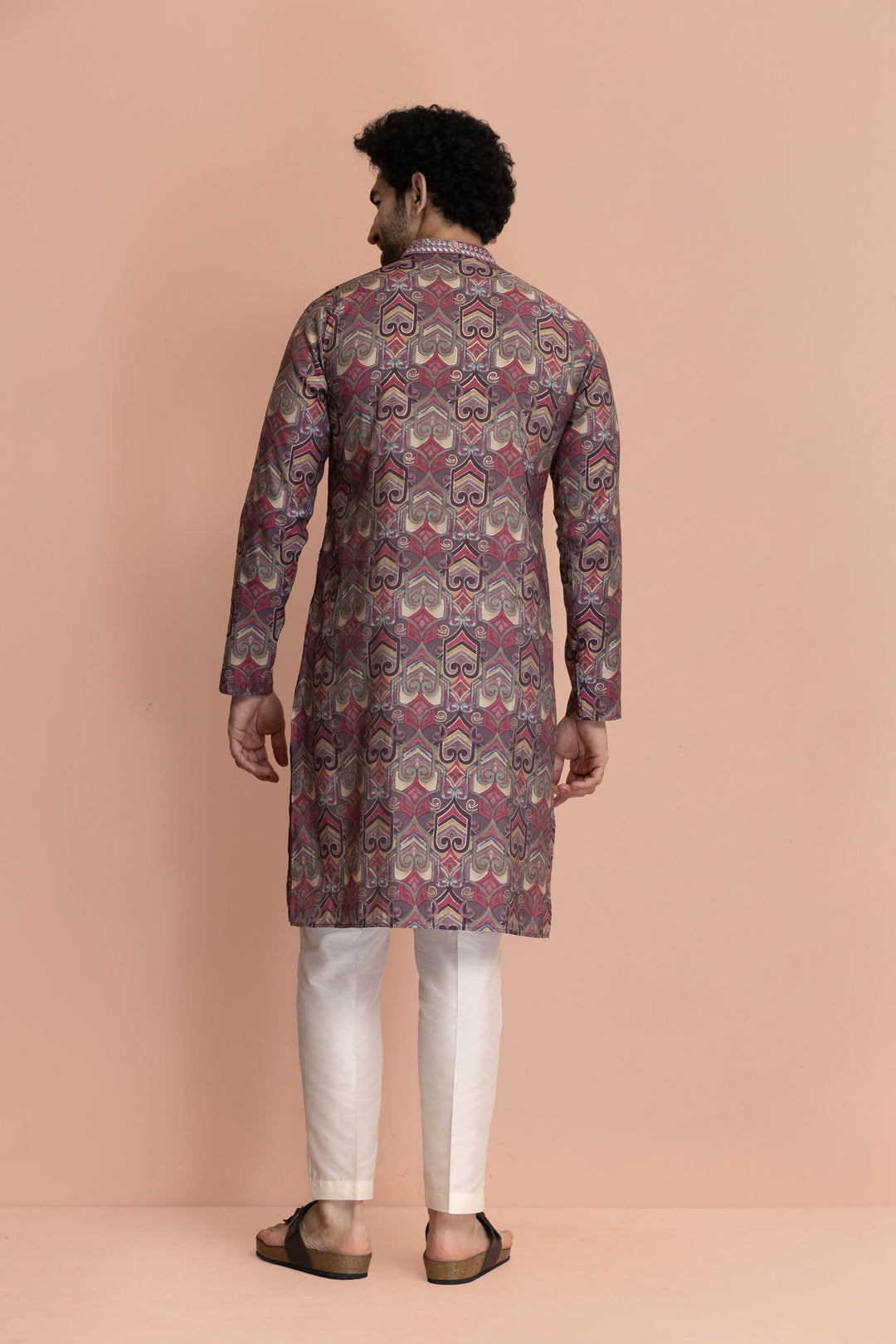 Men Mauve Printed Abstract Kurta | SHOBITAM